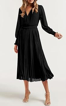 PRETTYGARDEN Womens Wrap V Neck Dresses for Wedding Guest Casual Pleated Long Sleeve Midi Dress R... | Amazon (US)