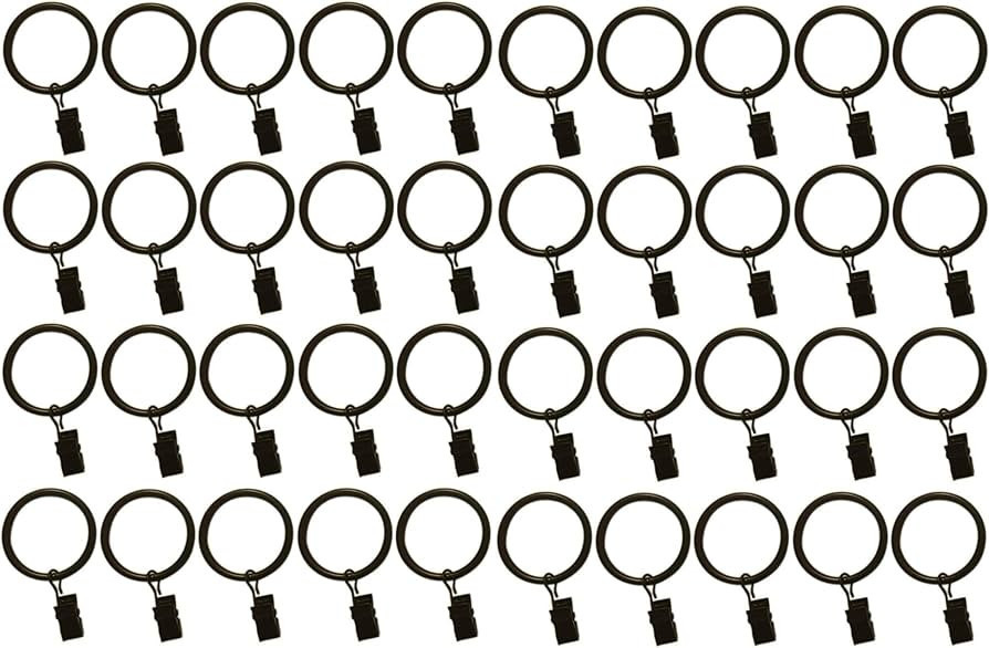 TEJATAN 1.5-inch, Set of 40, Black - Metal Curtain Rings with Clips and Eyelets – (Drapery Clip... | Amazon (US)