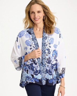 Women's Woven Faux Silk Printed Kimono in White | Chico's | Chico's