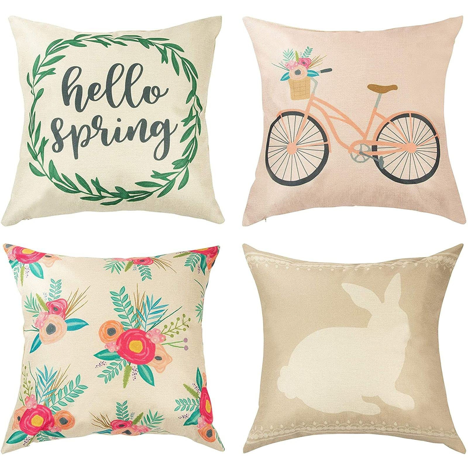 Juvale Spring Throw Pillow Covers for Easter 4 Designs (17 x 17 in 4 Pack) | Amazon (US)