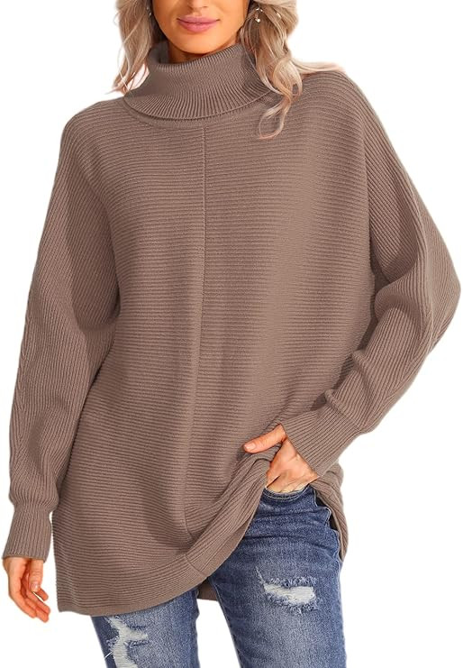 ELGOGY Women Turtleneck Tunic Sweater Long Batwing Sleeve Pullover Sweaters Vintage Soft Fall Win... | Amazon (US)
