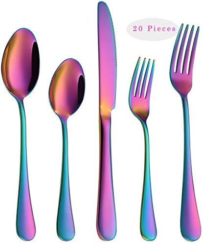 Rainbow Flatware Cutlery Silverware Set 20 Pieces, Stainless Steel Colorful Utensils, Tableware Set  | Amazon (US)