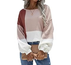 ECOWISH Women Sweater Long Sleeve Color Block Knit Pullover Sweaters Crew Neck Patchwork Casual Loos | Amazon (US)