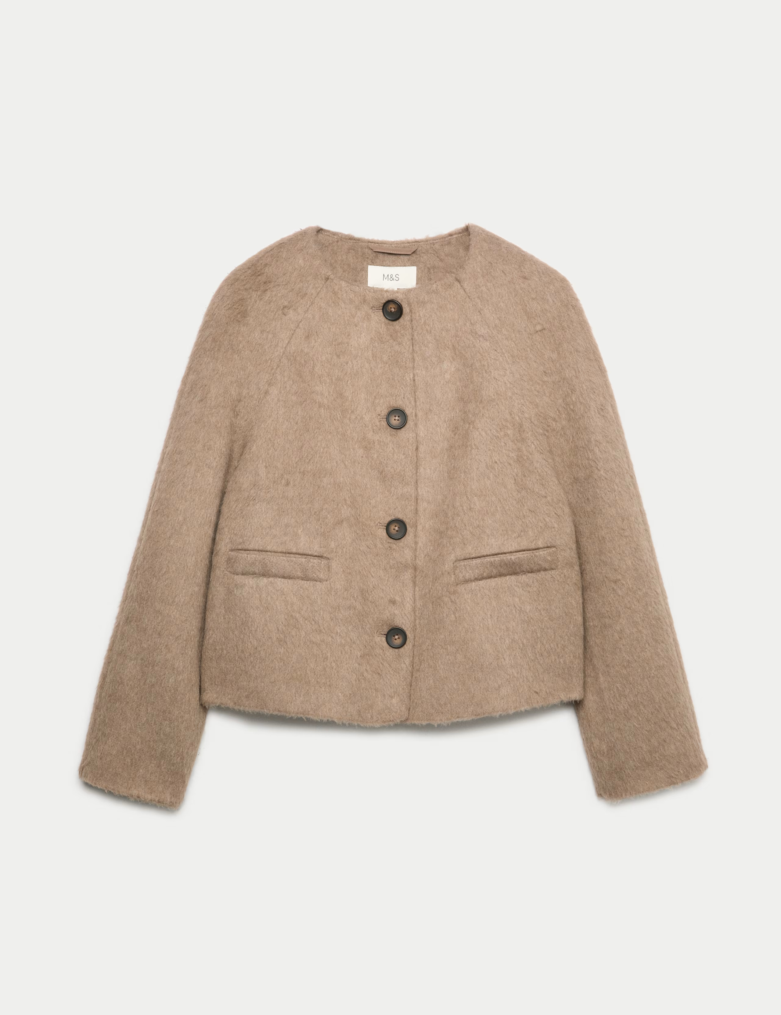 Brushed Collarless Jacket with Wool | Marks & Spencer (UK)