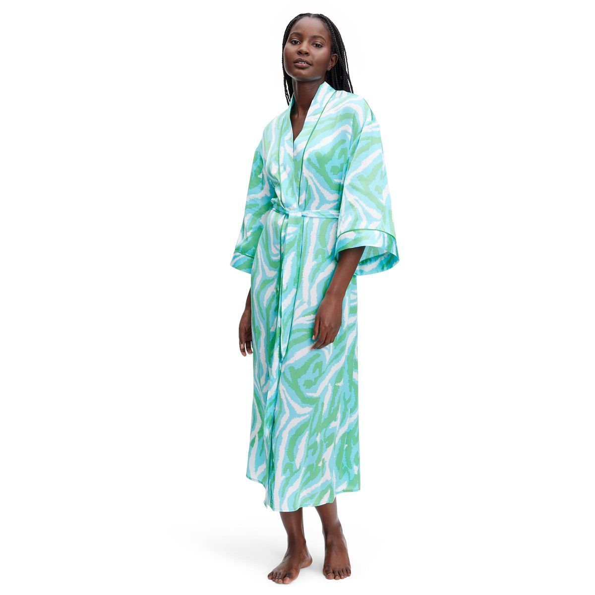 Women's Long Satin Disco Zebra Green Robe - DVF for Target | Target