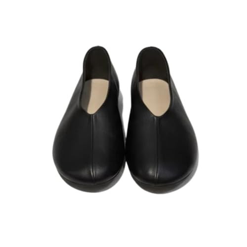 Women's Genuine Leather Ballet Flats Round Toe Slip On Minimalist Shoes Comfortable Flat Pumps for Daily Office Wear (Black,4.5) | Amazon (US)
