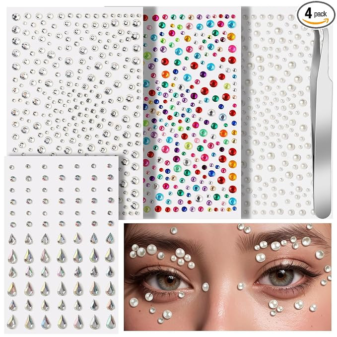 Teenitor Face Gems Self Adhesive Face Gems and Pearls for Makeup, Festival Jewels for Halloween R... | Amazon (US)