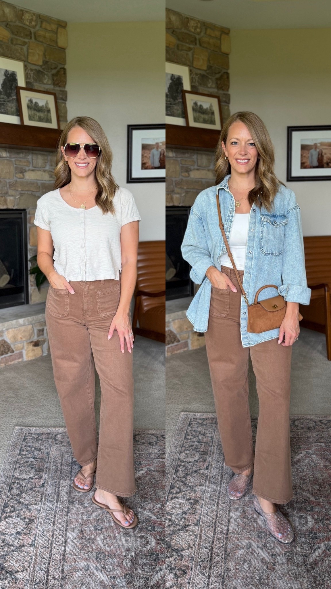 Loving these brown barrel denim (size 4) & our favorite denim shirt! 🤎

#LTKgrwm #LTKootd #LTKOver40