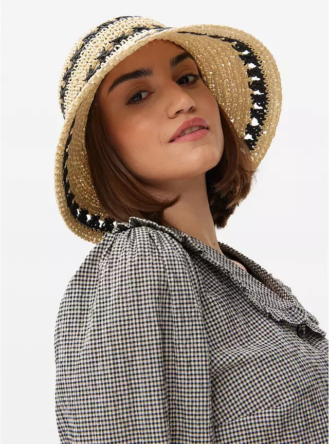 Neutral Stripe Cloche Straw Hat One Size | Tu Clothing