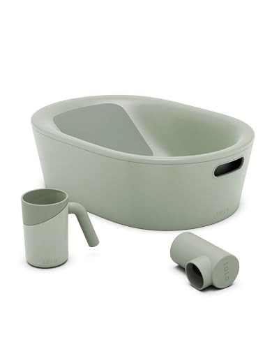 Lalo Bathtime Starter Kit - Modern Baby Bathtub, Rinse Cup & Spout Cover Bundle, Safe & Clean Design for Newborns, Minimalist Design, Easy to Clean, 25.3 x 18 x 7.7 in, 10 lb - Sage | Amazon (US)