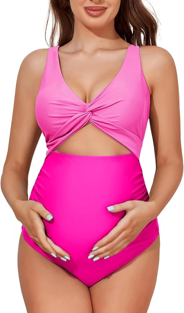 Summer Mae Maternity Cutout One Piece Swimsuit Twist Front Criss-Cross Bathing Suit High Waisted ... | Amazon (US)
