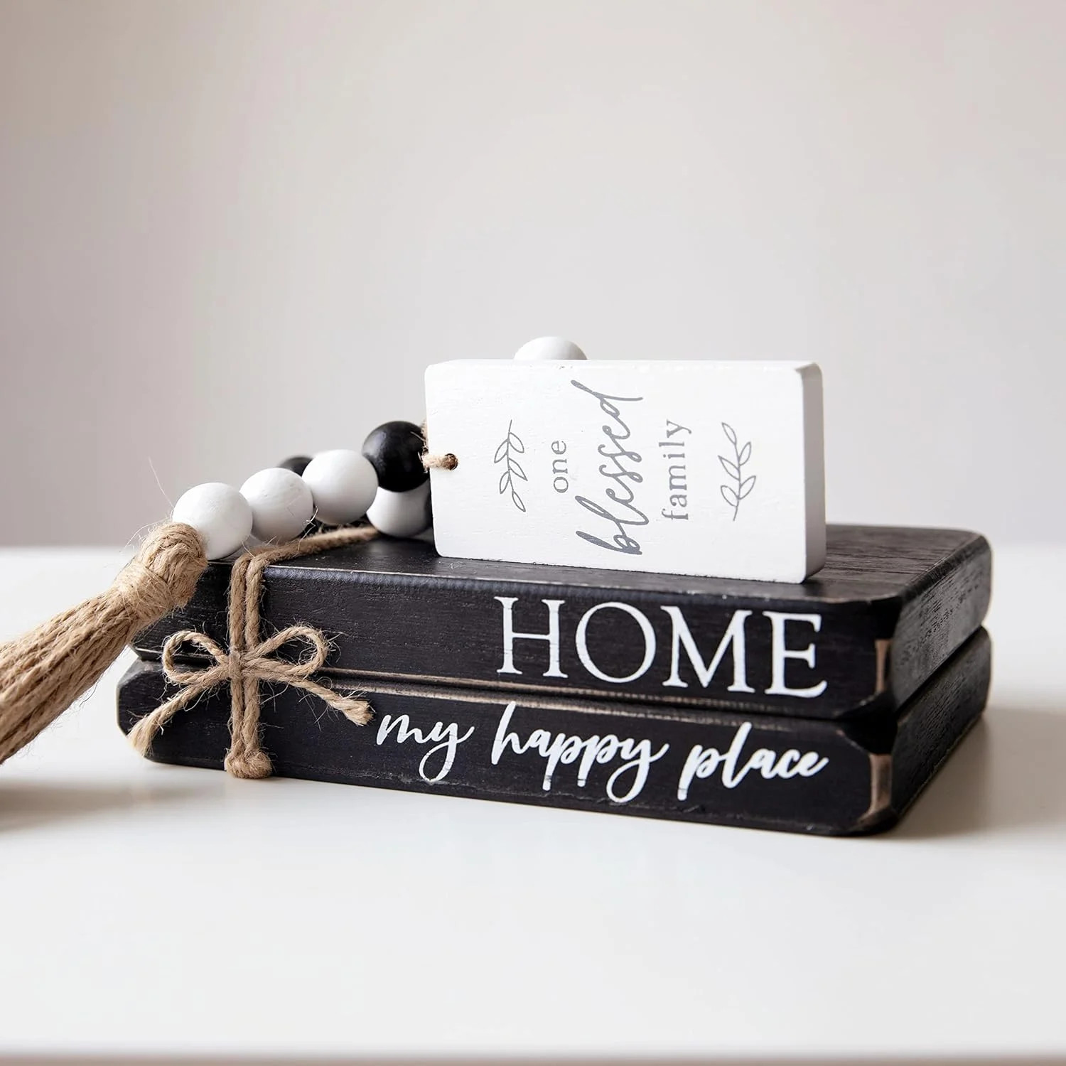 4pcs White Decorative Books Set, Stacked Wood Faux Books with Wood Bead Tassels for Living Room a... | Walmart (US)