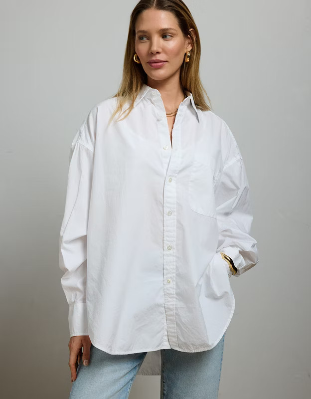 AE77 Premium Poplin Boyfriend Shirt | American Eagle Outfitters (US & CA)