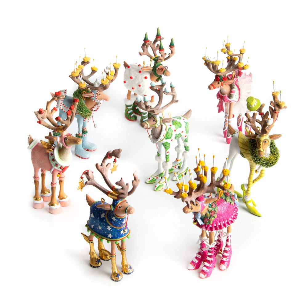 Patience Brewster Dash Away Reindeer Mini Ornaments Set | MacKenzie-Childs