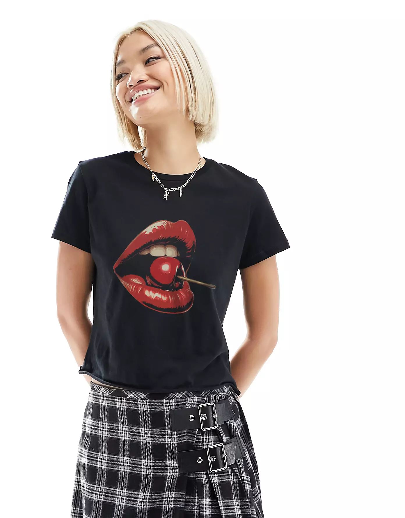 ASOS DESIGN baby tee with cherry lips graphic in black | ASOS | ASOS (Global)