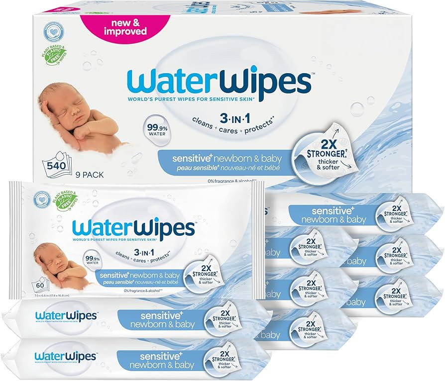 WaterWipes Sensitive+ Newborn & Baby Wipes, 3-In-1 Cleans, Cares, Protects, 99.9% Water, Unscente... | Amazon (US)