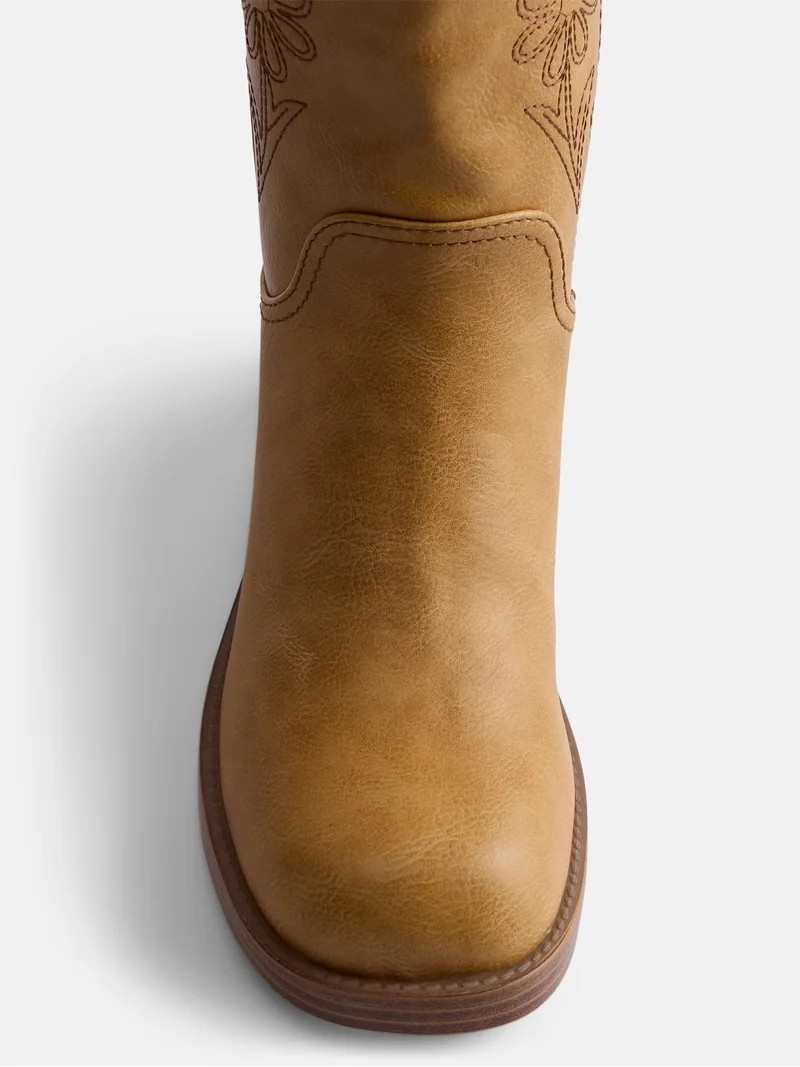 No Boundaries Women's Floral Embroidered Block Heel Boots | Walmart (US)