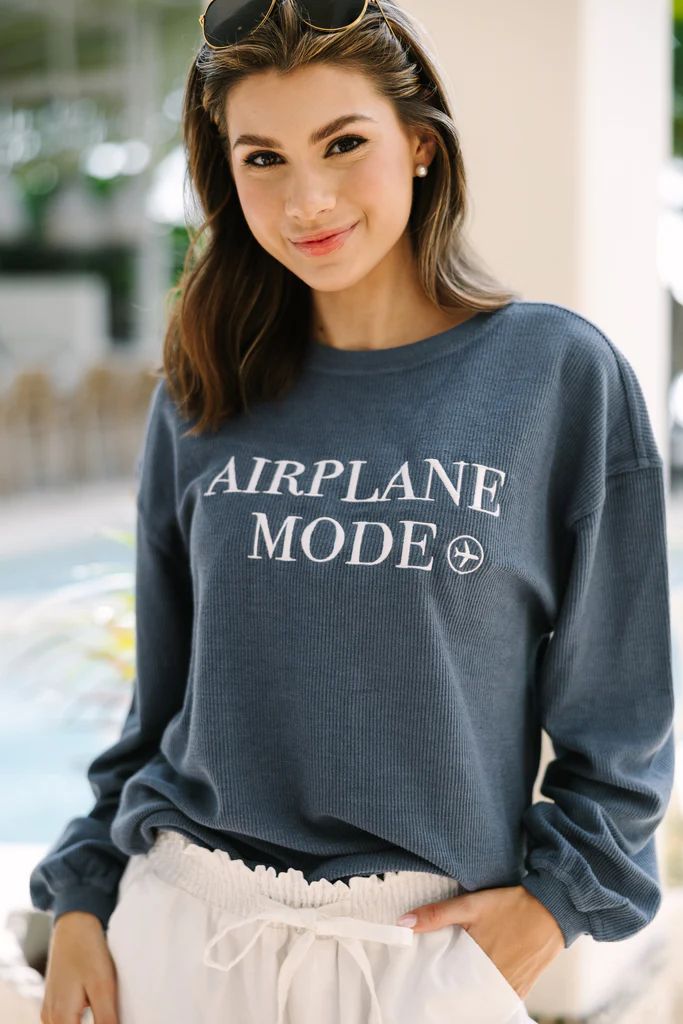 Airplane Mode Navy Embroidered Sweatshirt | The Mint Julep Boutique