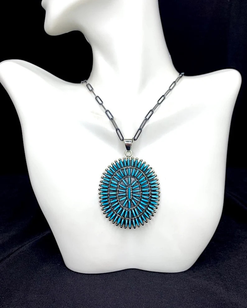 Large Sleeping Beauty Turquoise Petit Point, Needle Point Pendant for Necklace, 925 Sterling Silv... | Etsy (US)