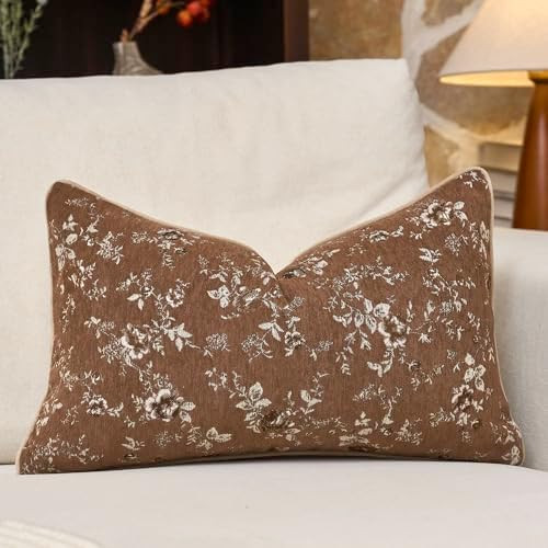 Spring Flower Lumbar Throw Pillow Cover 12x20 Inches Brown Vintage Floral Pillow Cover Farmhouse ... | Amazon (US)