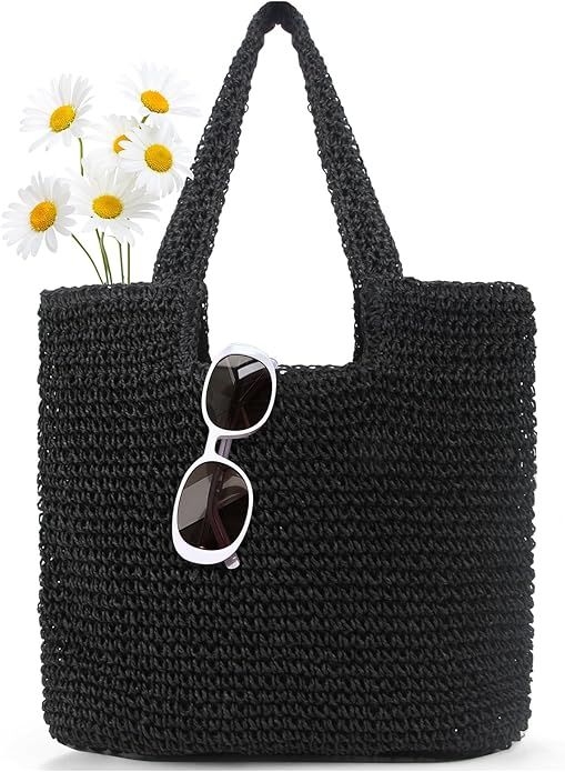 Hand-woven Straw Rattan Beach Tote Bag for Women Large Summer Woven Straw Bag Lightweight Shoulde... | Amazon (US)