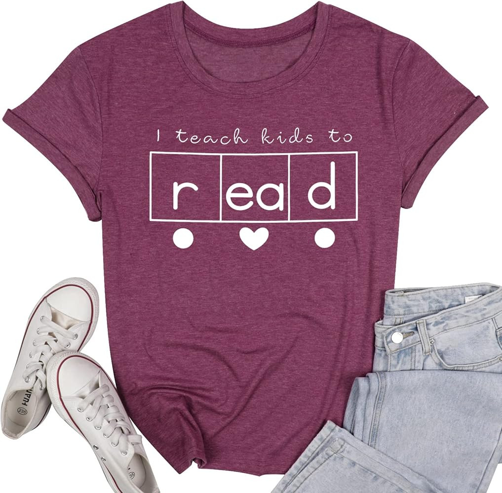 Teacher Shirts for Women I Teach Kids to Read T Shirt Heart Graphic Inspire Tee Tops Kindness Shi... | Amazon (US)