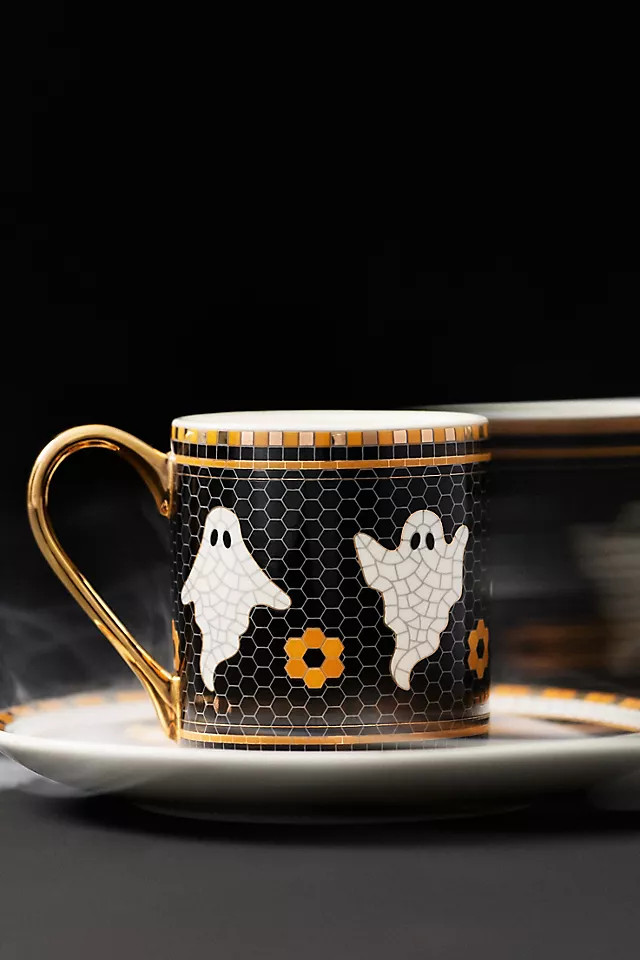 Bistro Tile Stoneware 24k Gold Accent Halloween Espresso Cup | Anthropologie (US)