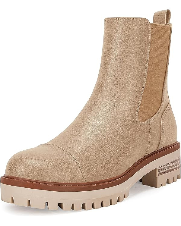 Coutgo Women's Lug Sole Platform Chelsea Boots Chunky Block Heel Zipper Ankle Booties | Amazon (US)