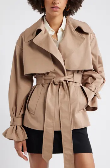 Open Edit Exaggerated Crop Trench Coat in Tan Portabella at Nordstrom Rack, Size Xx-Small | Nordstrom Rack