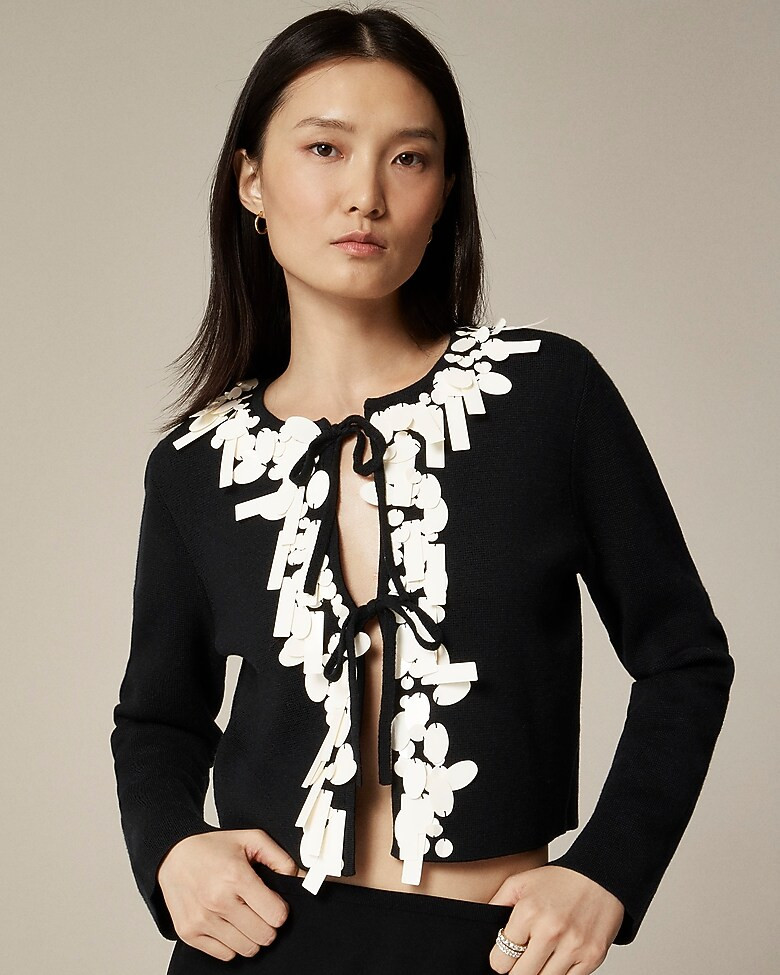 Sequin tie-front cardigan sweater in merino wool | J. Crew US