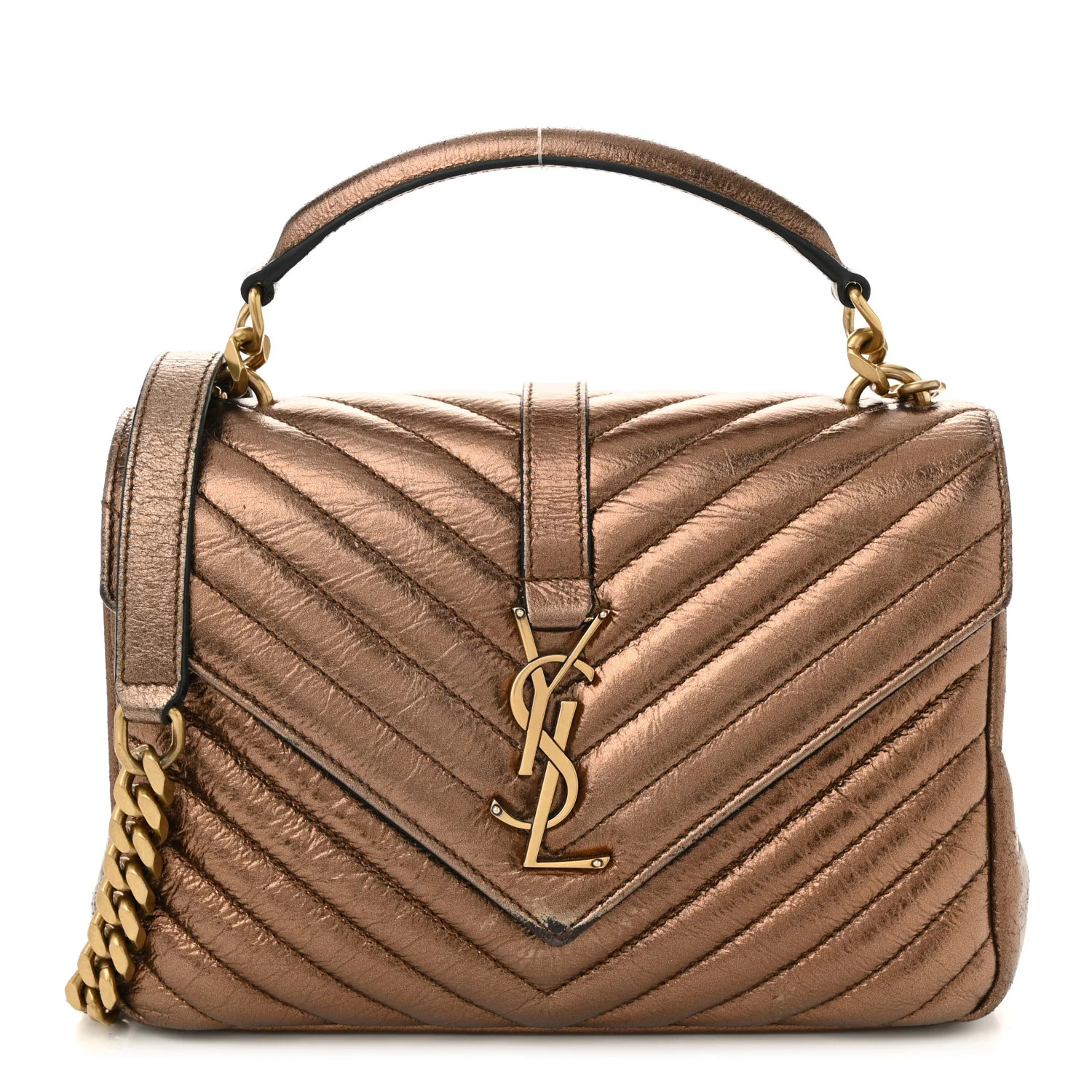 Saint Laurent Metallic Calfskin Matelasse Chevron Monogram Medium College Bag Bronze 1730469 | FASHIONPHILE (US)