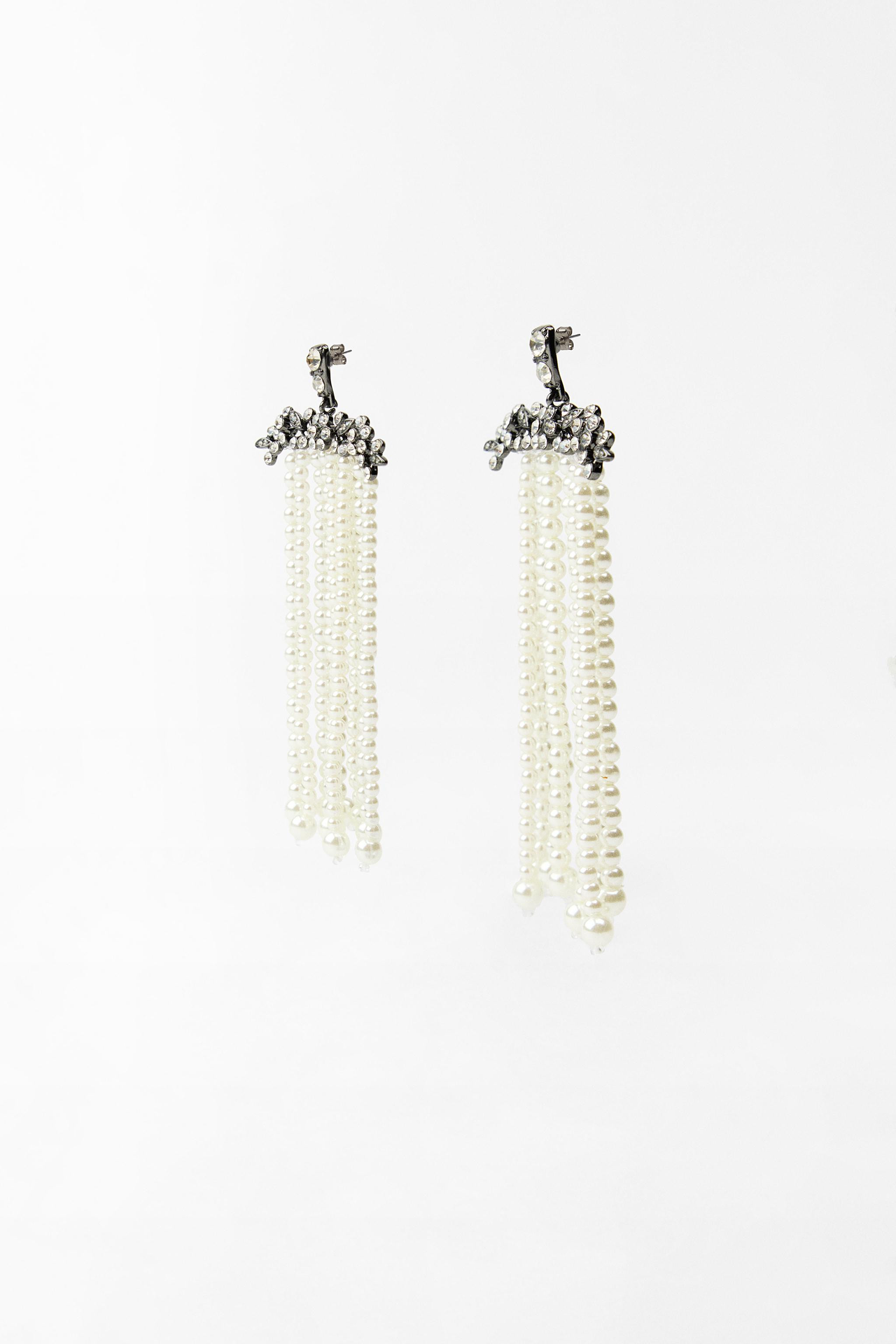 RHINESTONE PEARL WATERFALL EARRINGS | Zara US