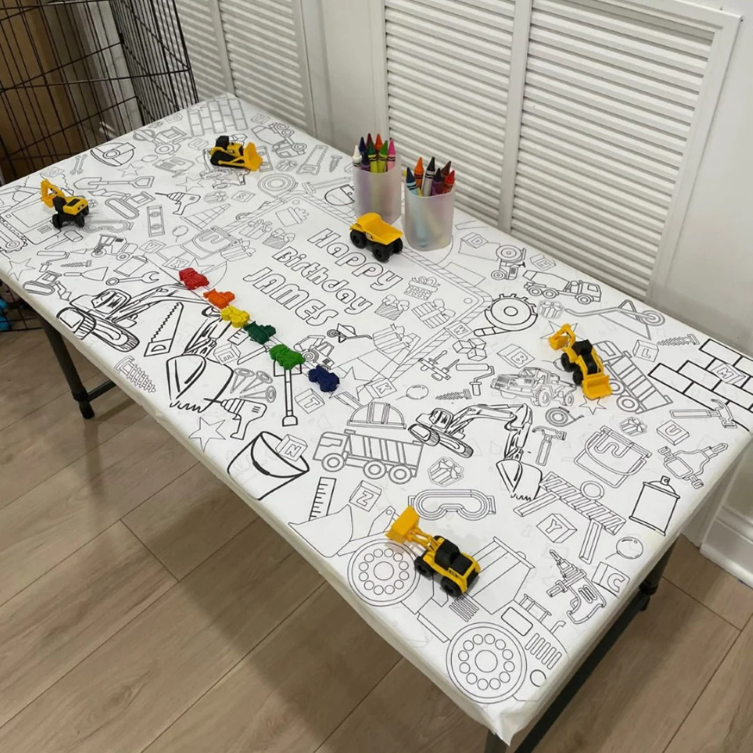 Construction Birthday Party Coloring Tablecloth Heavy Equipment Themed First Birthday Decor Child... | Etsy (US)