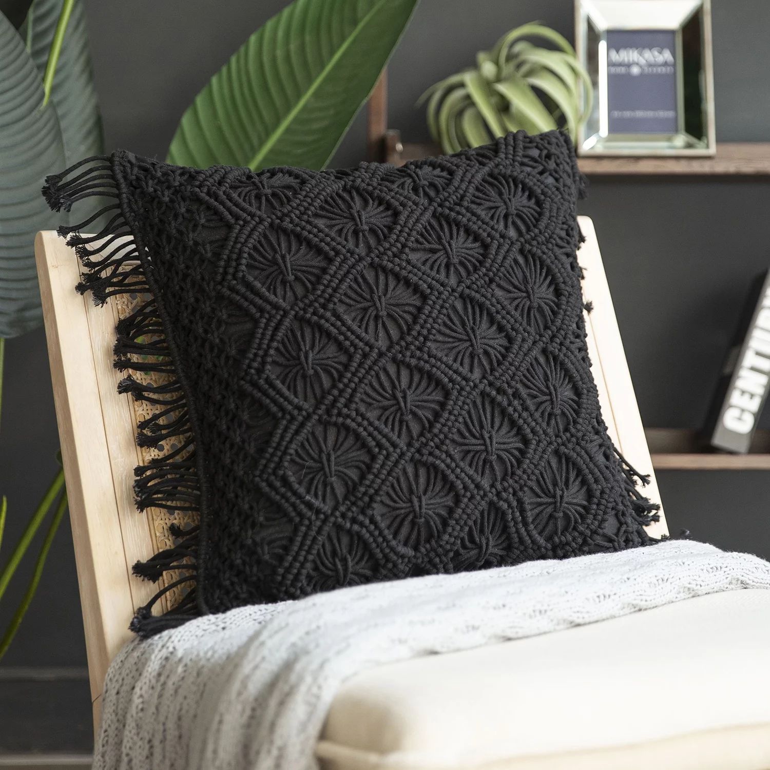 Phantoscope 100% Cotton Handmade Crochet with Tassels Boho Series Woven Checked Throw Pillow, 18"... | Walmart (US)