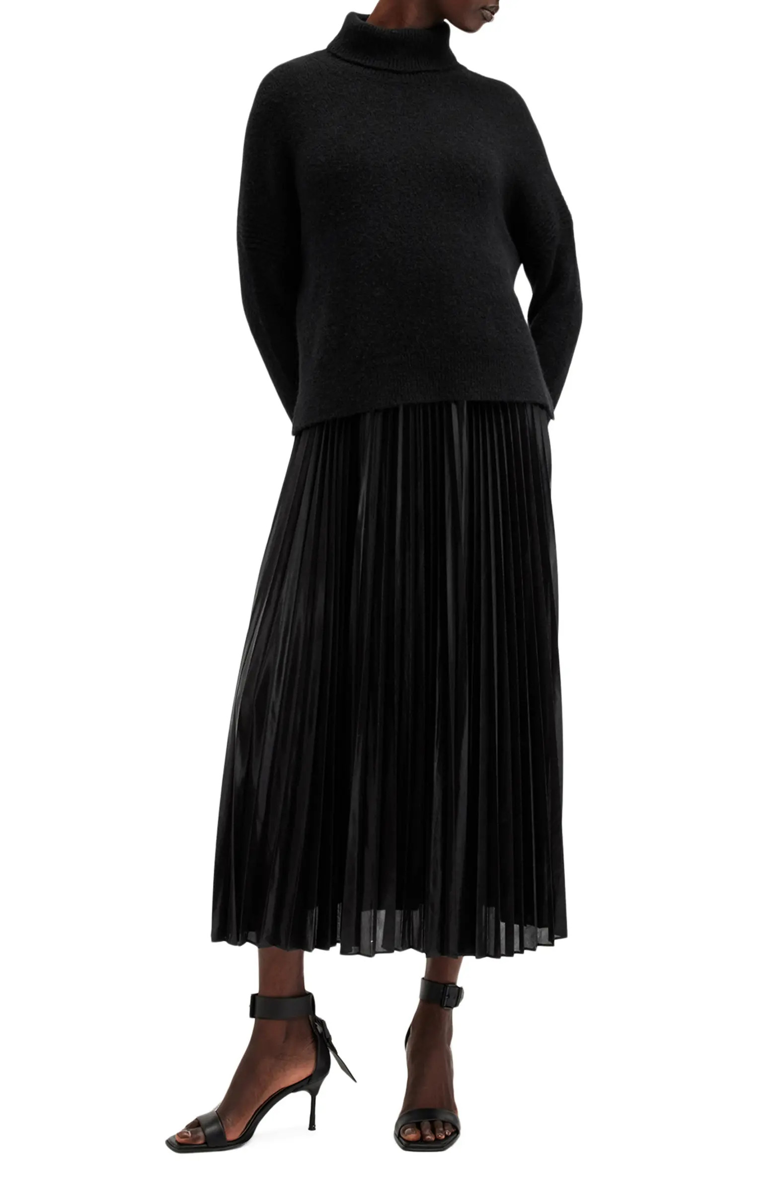 AllSaints Spark Pleated Maxi Dress & Sweater Set | Nordstrom | Nordstrom