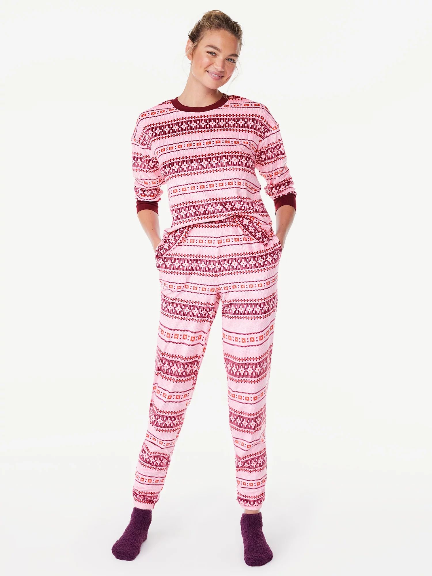 Joyspun Women's Stretch Velour Top and Pants Pajama Set with Socks, 3-Piece, Sizes S to 3X - Walm... | Walmart (US)