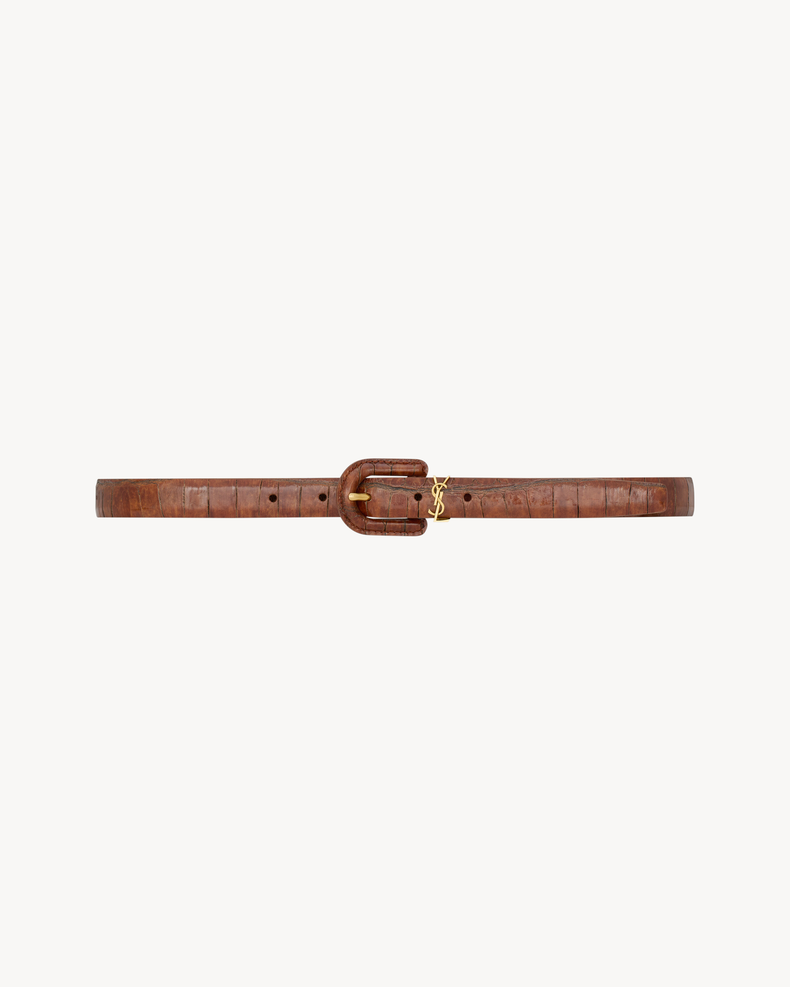 CASSANDRE covered U buckle thin belt in crocodile-embossed leather in Brown | Saint Laurent | YSL... | Saint Laurent Inc. (Global)