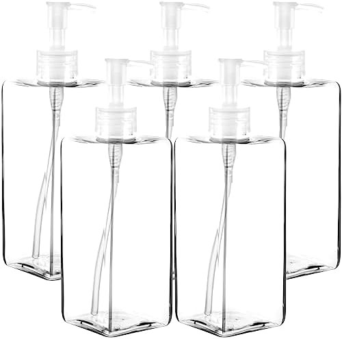 Youngever 5 Pack Pump Bottles for Shampoo 16 Ounce, Empty Shampoo Pump Bottles, Plastic Square wi... | Amazon (US)
