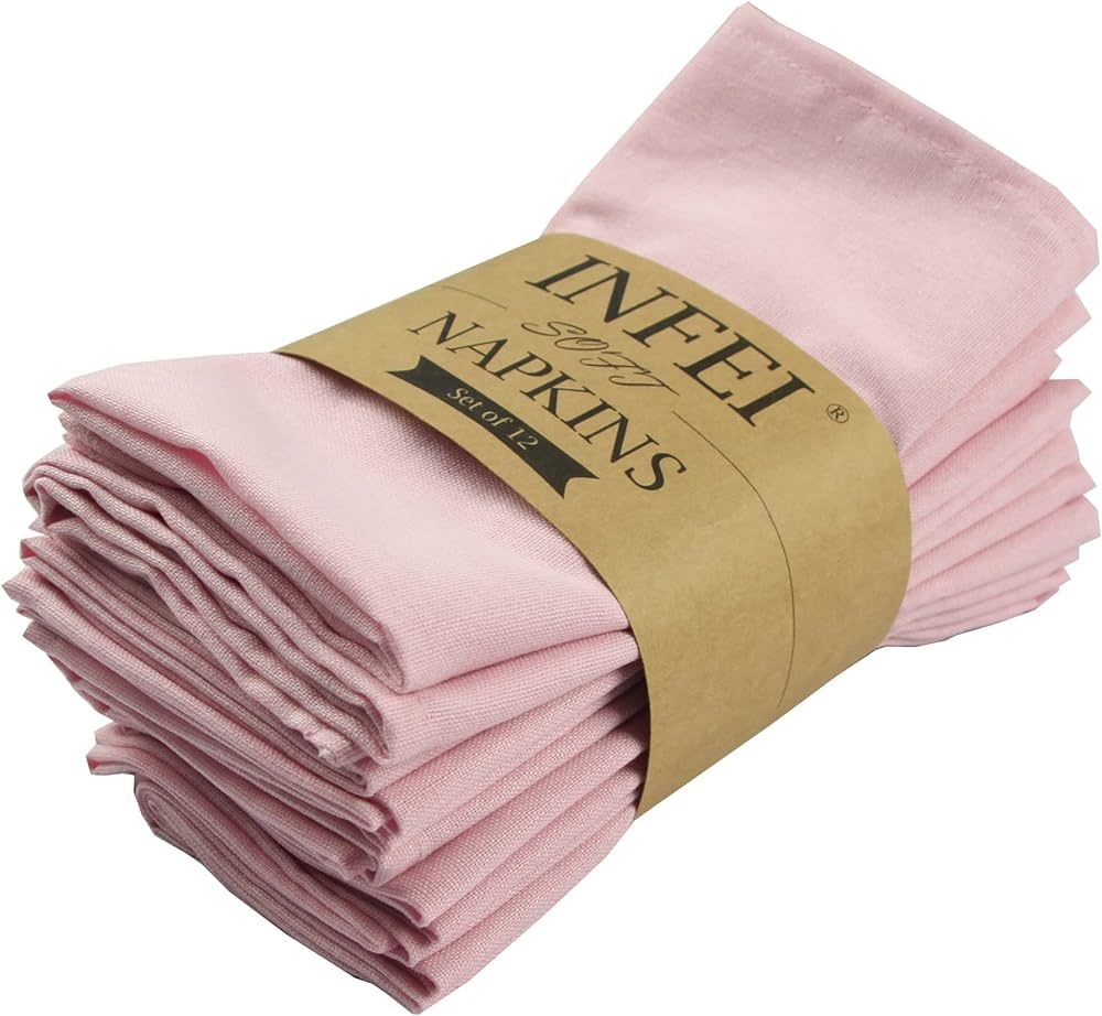 INFEI Solid Color Cotton Linen Blended Thin Dinner Cloth Napkins - Set of 12 (40 x 40 cm) - for E... | Amazon (US)