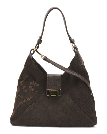 Made In Italy Suede Mini Hobo With Flap Lock And Embroidery | TJ Maxx