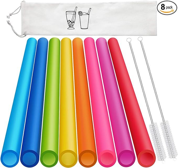8 Pcs Extra Wide Reusable Boba Straws with 1 Bag & 2 Brushes - BPA FREE Multicolor Big Jumbo Larg... | Amazon (US)