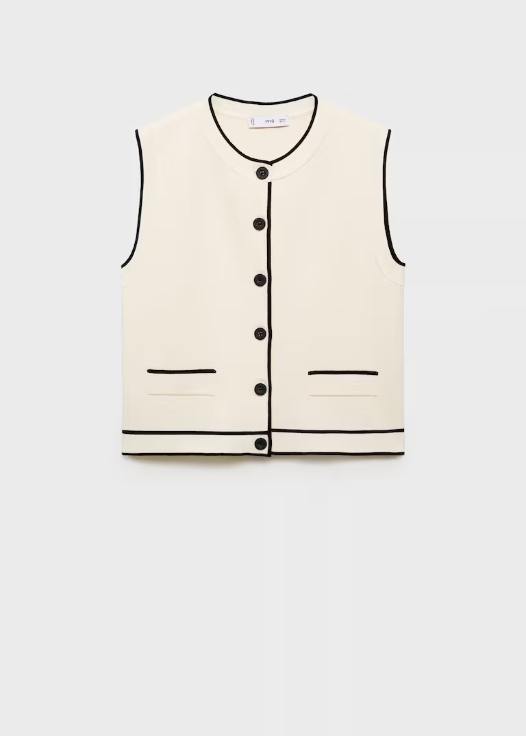 Knitted waistcoat with contrast piping - Woman | MANGO United Kingdom | MANGO (UK)