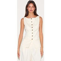 Cream Tailored Woven Boatneck Vest Top | PrettyLittleThing US