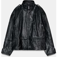 Zara - 100% Wrinkled Leather Jacket - Women - Black - Women | Zara US