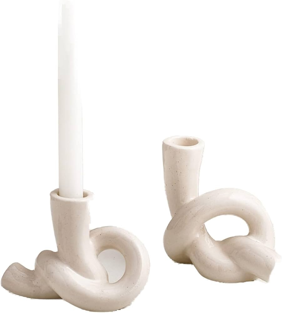 White Candlestick Holders Set: 2Pcs Modern Candle Holder Unique Ceramic Candelabra for Living Roo... | Amazon (US)