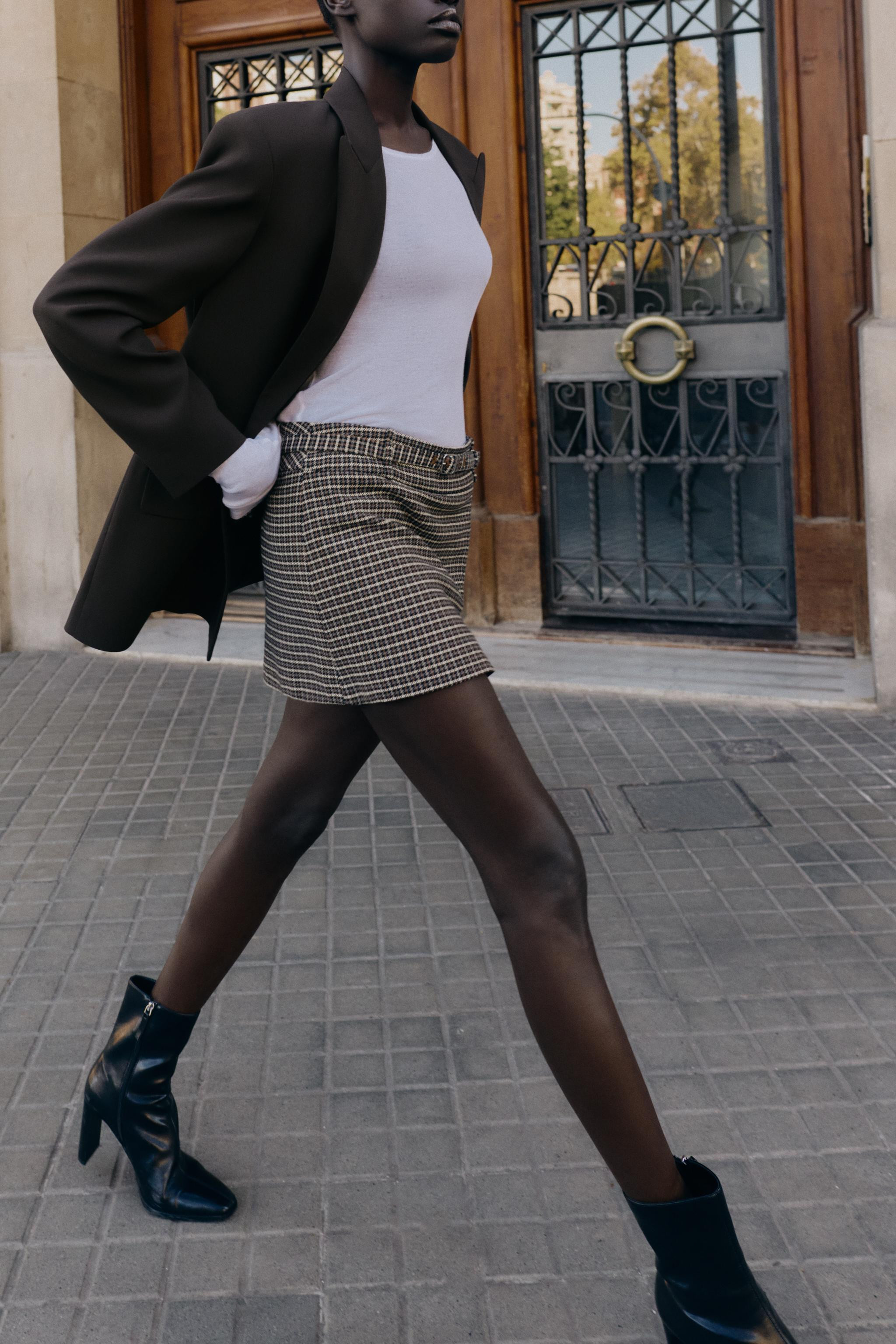 HOUNDSTOOTH SKORT WITH BELT | Zara UK