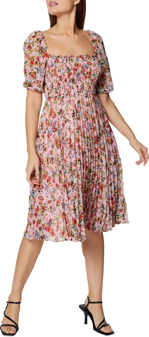 Puff Sleeve Pleated Midi Dress | Nordstrom Rack