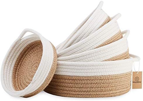 Amazon.com: NaturalCozy 5-Piece Round Small Woven Baskets Set - 100% Natural Cotton Rope Baskets!... | Amazon (US)