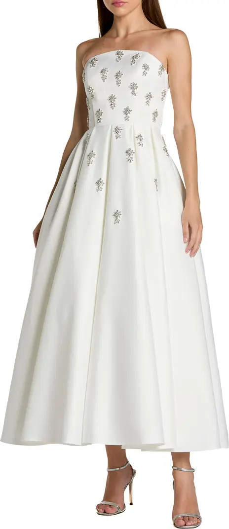 Crystal Embellished Strapless Satin A-Line Dress | Nordstrom