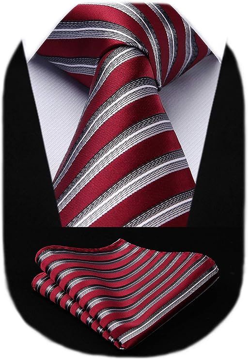 HISDERN Stripe Tie for Men Business Formal Tie and Pocket Square Set Classic Woven Silk Striped N... | Amazon (US)